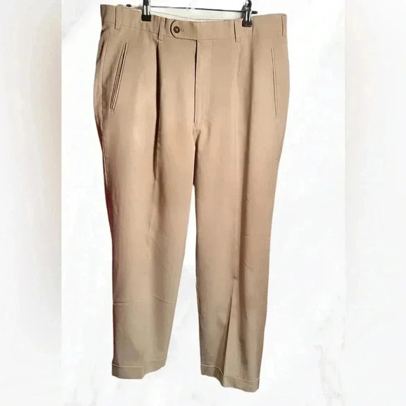 Hiltl designer work khaki straight fit stylish classic stretch dress pants 52 - Picture 2 of 5